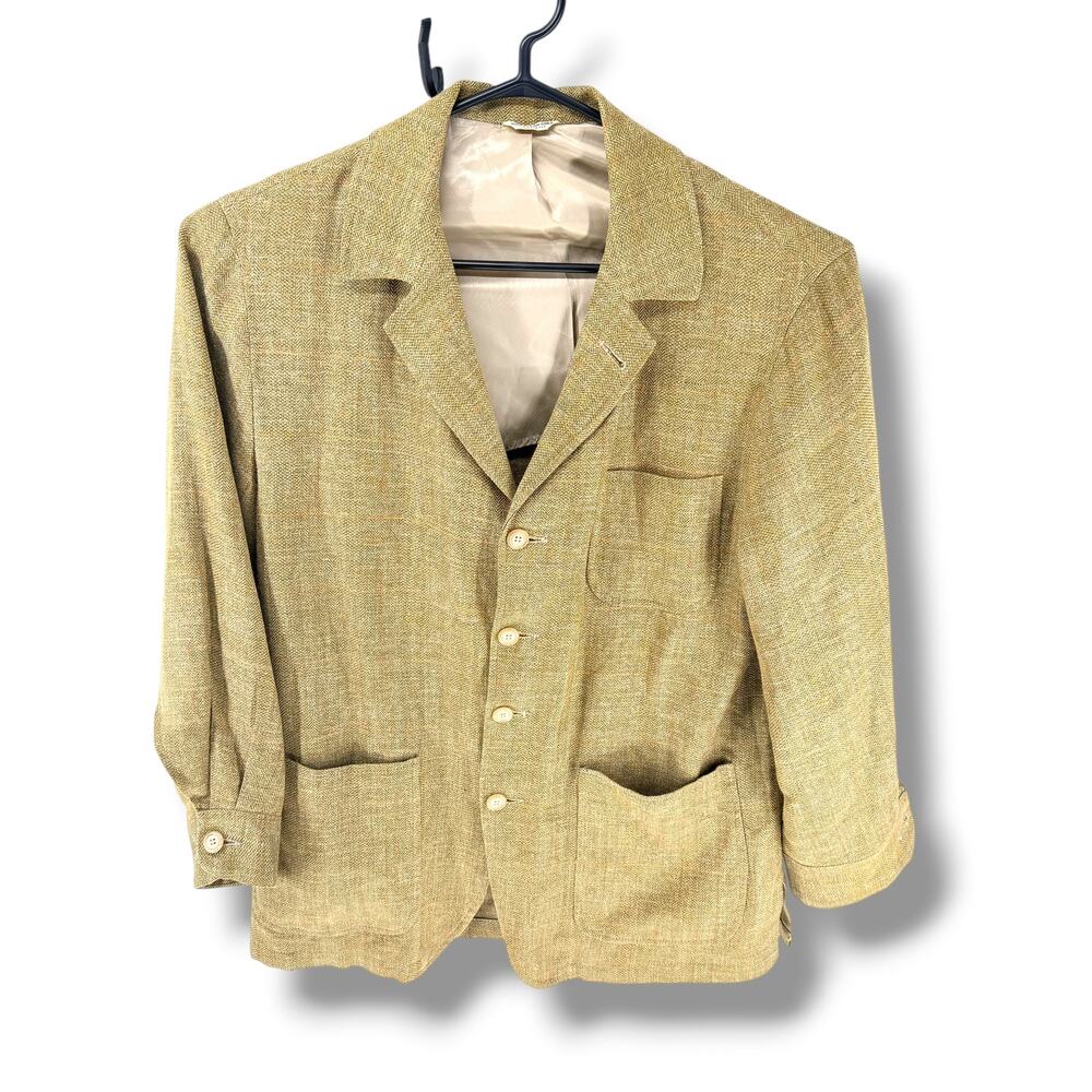 Orvis Silk Tweed Sport Coat Olive Herringbone, Silk/Linen/Wool, Men's L Heritage